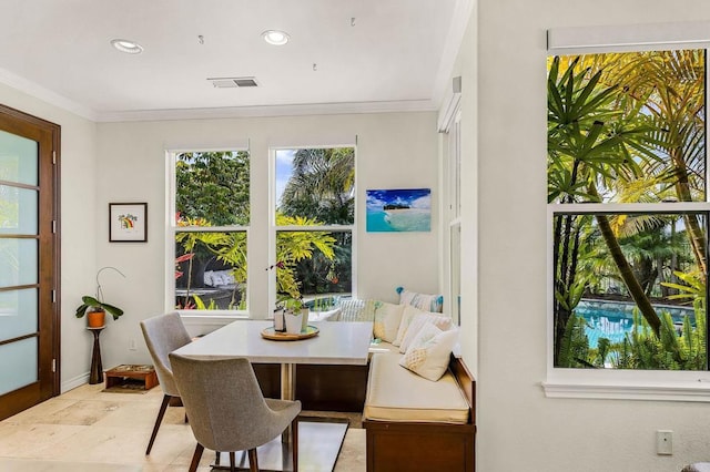 6497 Wayfinders Ct, Carlsbad, CA 92011 - dining space featuring plenty of natural light, recessed lighting, crown molding, and breakfast area
