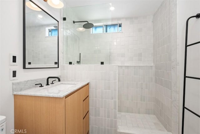 210 39th St, Newport Beach, CA 92663 - full bath with a walk in shower, vanity, toilet, and healthy amount of natural light