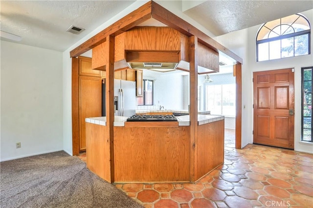 2003 Springcreek Cir, Upland, CA 91784 - kitchen with appliances with stainless steel finishes, light countertops, brown cabinetry, and a textured ceiling