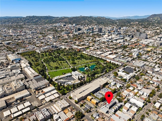 bird's eye view with a mountain view