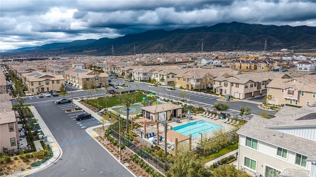 birds eye view of property featuring a residential view and a mountain view