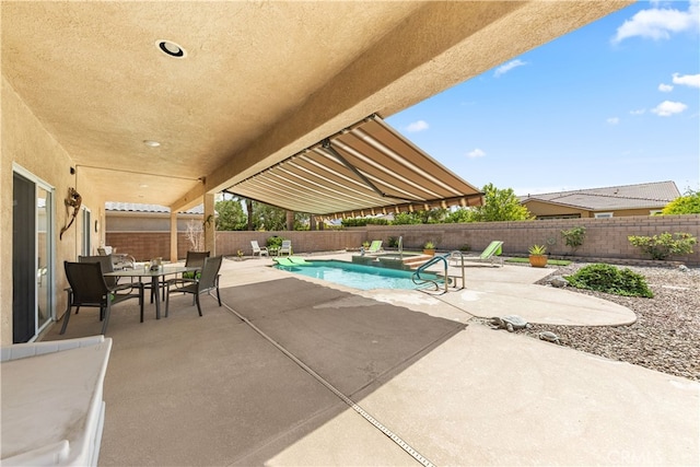 74119 Academy Ln E, Palm Desert, CA 92211 - view of swimming pool with a patio, a fenced backyard, and outdoor dining area