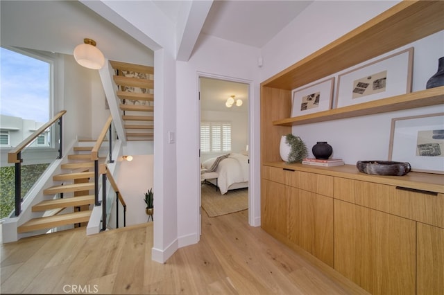 2604 Victoria Dr, Laguna Beach, CA 92651 - hall with light wood-style floors, stairs, and baseboards
