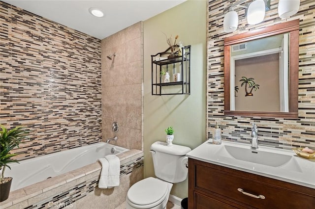 20140 Bouma Ct, Cerritos, CA 90703 - full bathroom with vanity, tiled shower / bath, toilet, and decorative backsplash