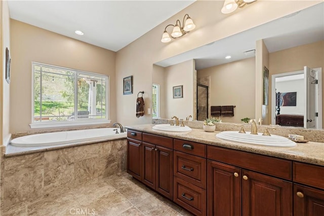 18181 Lost Creek Rd, Saugus, CA 91390 - full bath with a bath, a shower stall, and double vanity