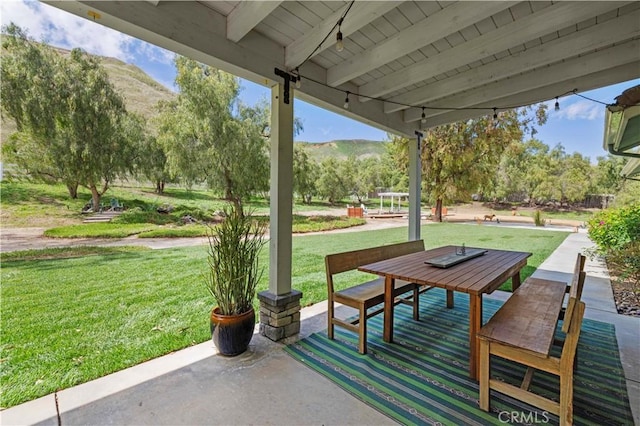 18181 Lost Creek Rd, Saugus, CA 91390 - view of patio featuring a mountain view