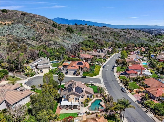 aerial view featuring a residential view and a mountain view