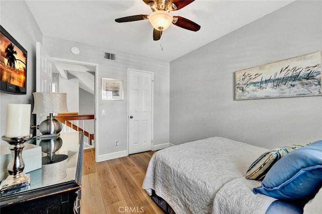 9 Las Piedras, Rancho Santa Margarita, CA 92688 - bedroom with baseboards, visible vents, wood finished floors, and a ceiling fan