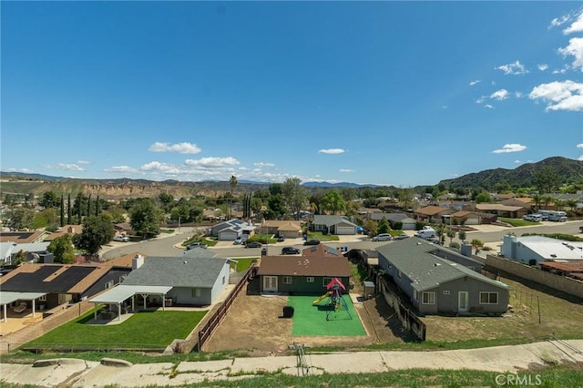 aerial view with a mountain view and a residential view