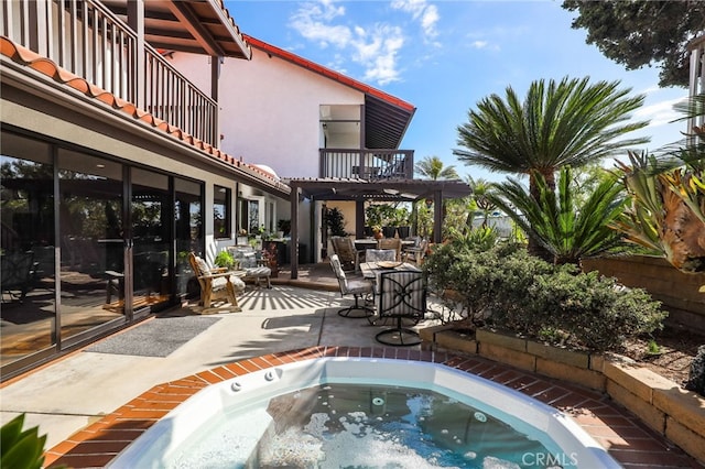27955 Gallina, Mission Viejo, CA 92692 - view of swimming pool with a hot tub, a patio area, and outdoor dining area