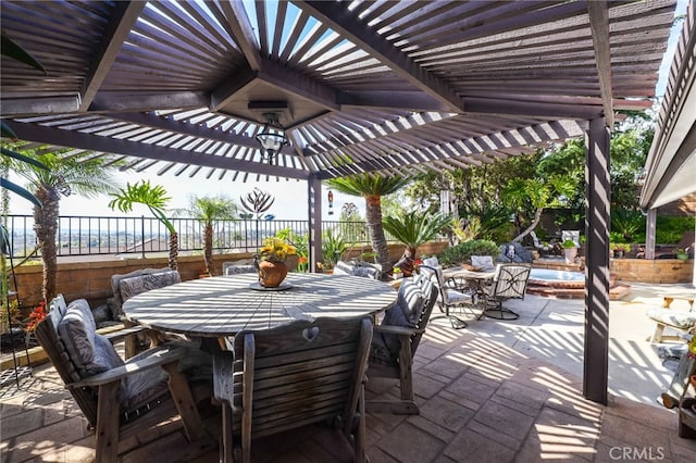 27955 Gallina, Mission Viejo, CA 92692 - fenced backyard with a pergola, outdoor dining area, a patio area, and a covered hot tub
