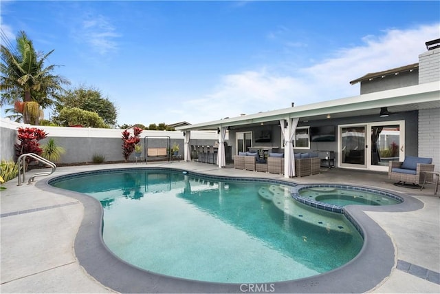 16680 Cedar Cir, Fountain Valley, CA 92708 - view of pool featuring an outdoor hangout area, a patio area, and a pool with connected hot tub