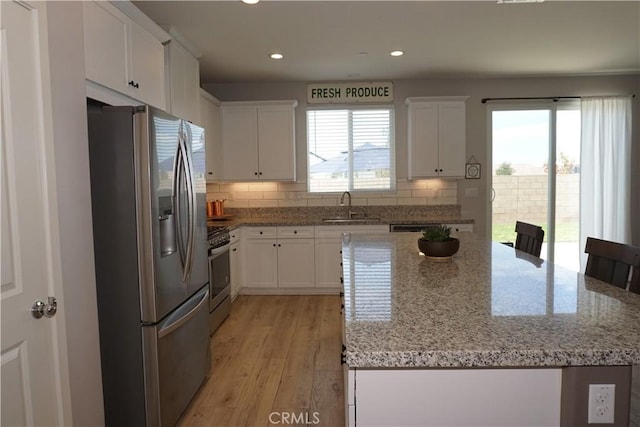 34539 Velvetleaf St, Winchester, CA 92596 - kitchen with appliances with stainless steel finishes, a sink, white cabinets, recessed lighting, and backsplash