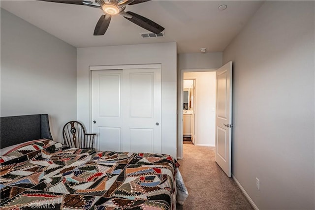 28340 Memory Ln, Winchester, CA 92596 - bedroom with a closet, ceiling fan, light carpet, baseboards, and visible vents