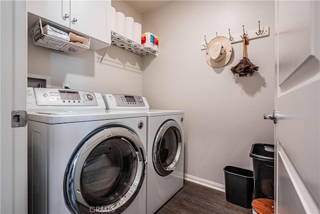 28340 Memory Ln, Winchester, CA 92596 - laundry room with baseboards, cabinet space, washer and clothes dryer, and dark wood-style floors