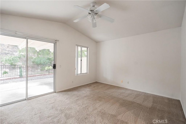 40108 Corte Lorca, Murrieta, CA 92562 - empty room with ceiling fan, baseboards, lofted ceiling, and carpet