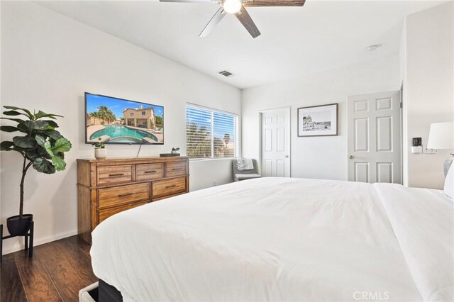 43475 Brahea Ct, Indio, CA 92201 - bedroom featuring dark wood finished floors, baseboards, and a ceiling fan