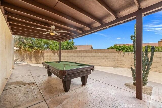 43475 Brahea Ct, Indio, CA 92201 - fenced backyard featuring a patio and ceiling fan