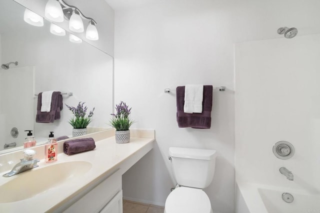 full bathroom featuring shower / bathing tub combination, tile patterned floors, vanity, and toilet