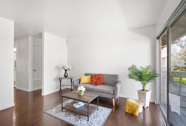 living area featuring baseboards and wood finished floors