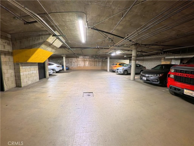 parking deck with concrete block wall