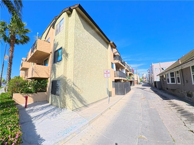 view of road with a residential view