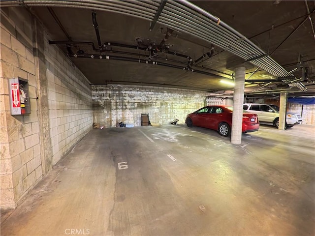 parking garage with concrete block wall