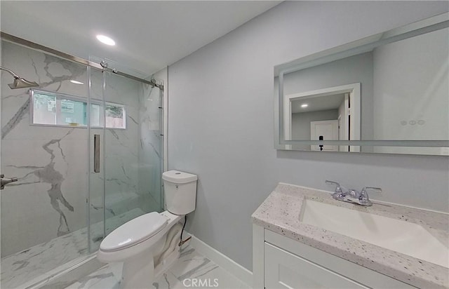 805 Earlham St, Pasadena, CA 91101 - bathroom featuring marble finish floor, baseboards, toilet, and a marble finish shower