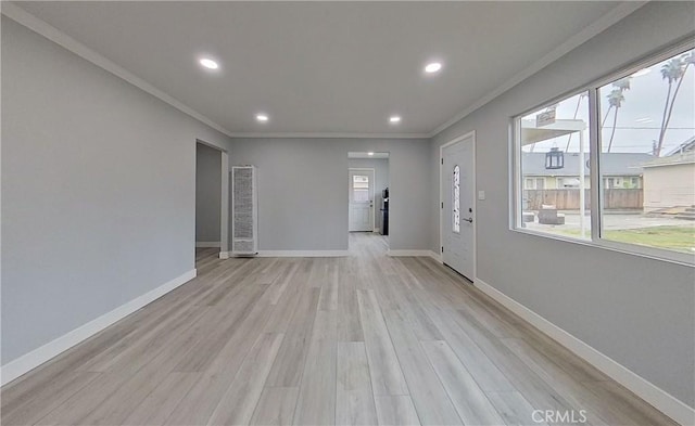 805 Earlham St, Pasadena, CA 91101 - interior space with recessed lighting, ornamental molding, baseboards, and light wood-type flooring