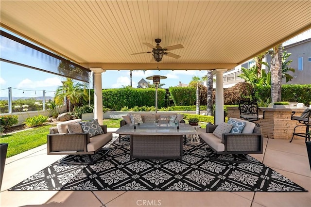 38925 Cherry Point Ln, Murrieta, CA 92563 - view of patio / terrace with outdoor lounge area, a ceiling fan, and a fenced backyard