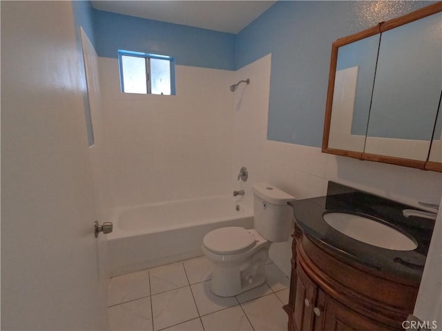 full bathroom with vanity, toilet, shower / washtub combination, and tile patterned floors