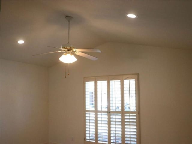 details with ceiling fan and recessed lighting