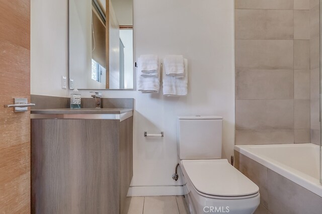 737 N Cherokee Ave, Los Angeles, CA 90038 - full bathroom featuring toilet, vanity, shower / bathing tub combination, and tile patterned flooring