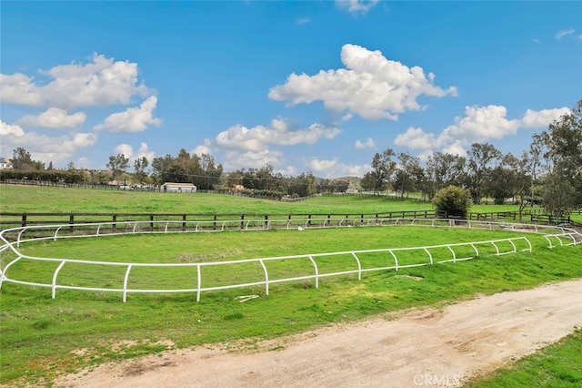 surrounding community with fence and a rural view