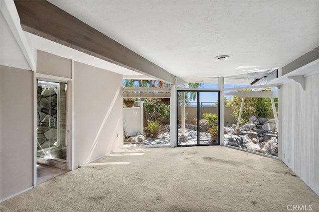 interior space featuring floor to ceiling windows and carpet