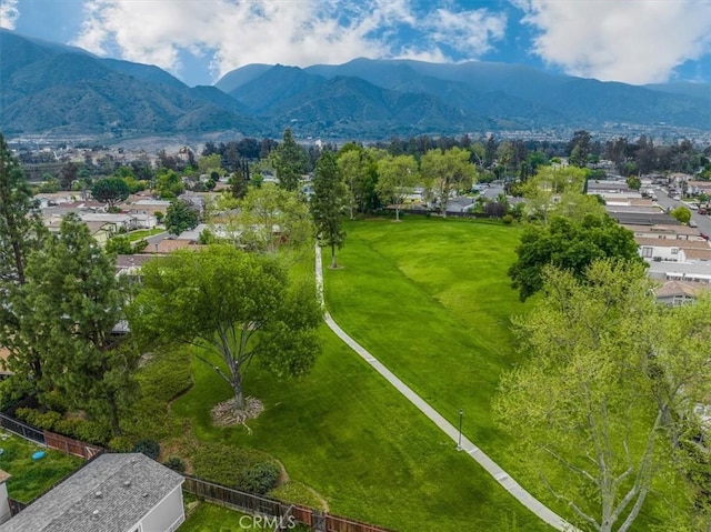 birds eye view of property with a mountain view and a residential view