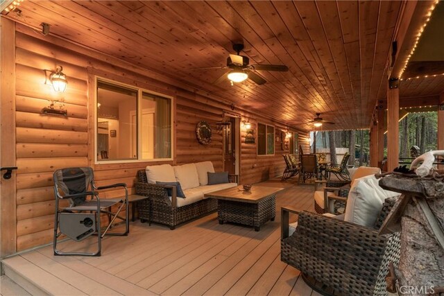 7528 Humboldt Rd, Butte Meadows, CA 95942 - wooden deck featuring outdoor dining area, an outdoor living space, and a ceiling fan