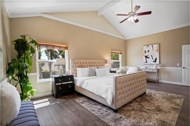 bedroom featuring dark wood-type flooring, baseboards, and multiple windows