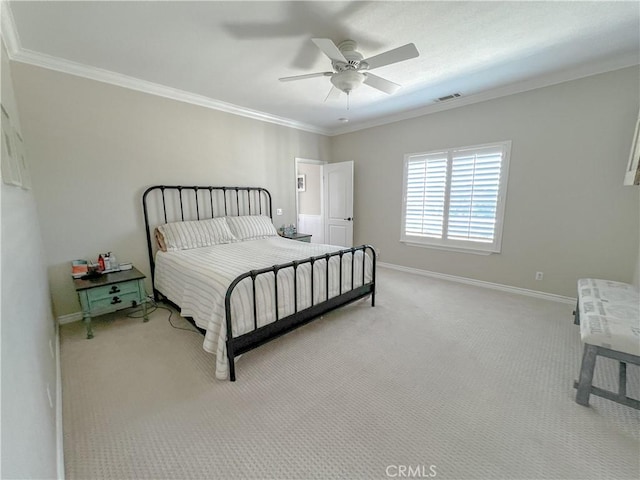 41559 Floyd Ct, Temecula, CA 92592 - bedroom featuring crown molding, baseboards, light carpet, and a ceiling fan