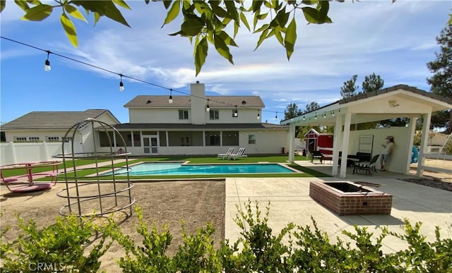 41559 Floyd Ct, Temecula, CA 92592 - view of pool featuring a gazebo, a patio, and a sunroom