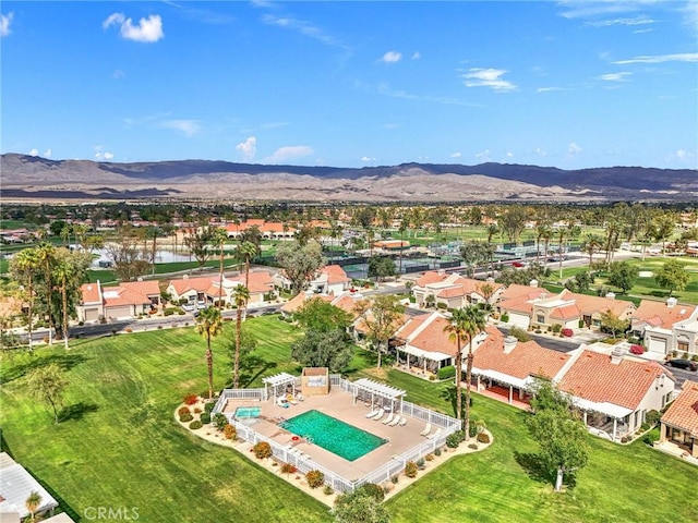 aerial view featuring a residential view and a mountain view