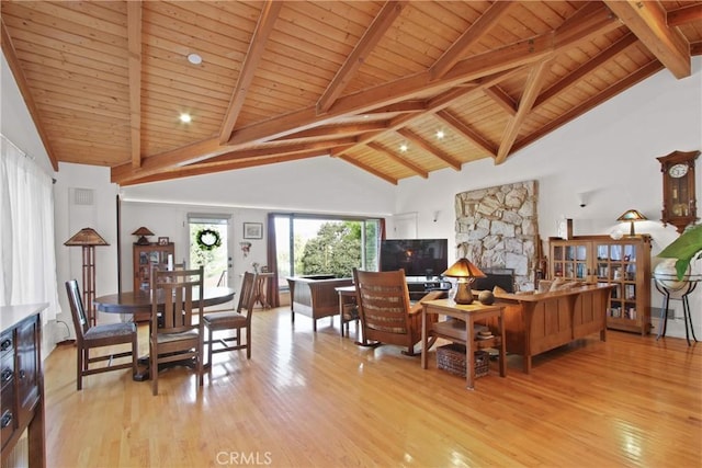 336 Redwood Dr, Pasadena, CA 91105 - living area with wooden ceiling, light wood-style floors, and a fireplace