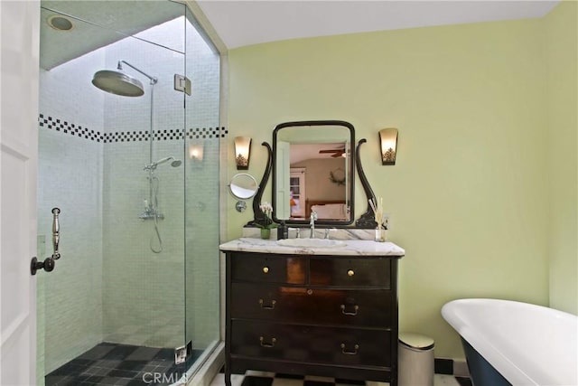336 Redwood Dr, Pasadena, CA 91105 - bathroom featuring a shower stall, vanity, and a freestanding tub