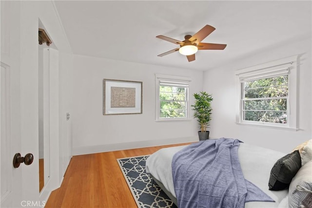 336 Redwood Dr, Pasadena, CA 91105 - bedroom featuring a ceiling fan and light wood-style flooring