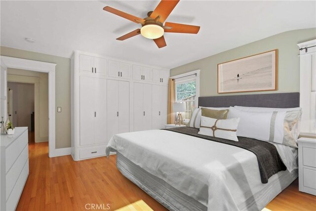 336 Redwood Dr, Pasadena, CA 91105 - bedroom with light wood-type flooring, a closet, and ceiling fan