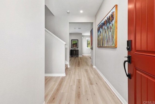 1518 Pepperwood Way, Oceanside, CA 92056 - hall featuring light wood-style floors, stairs, baseboards, and recessed lighting