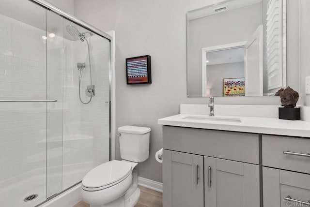 1518 Pepperwood Way, Oceanside, CA 92056 - full bath with vanity, a shower stall, toilet, and baseboards