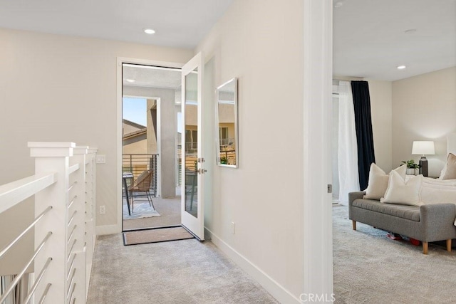 108 Shear, Irvine, CA 92618 - hall featuring light carpet, recessed lighting, and baseboards