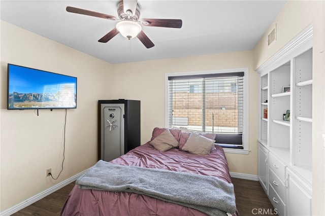 6816 Ridgeside Dr, Riverside, CA 92506 - bedroom with dark wood-type flooring, baseboards, and a ceiling fan