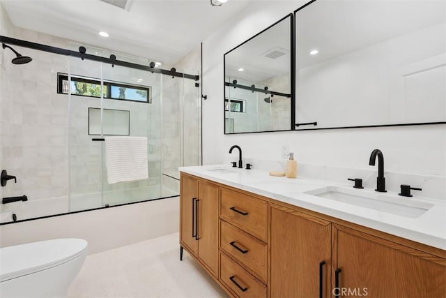 2037 Rayshire St, Thousand Oaks, CA 91362 - full bathroom with enclosed tub / shower combo, toilet, and double vanity